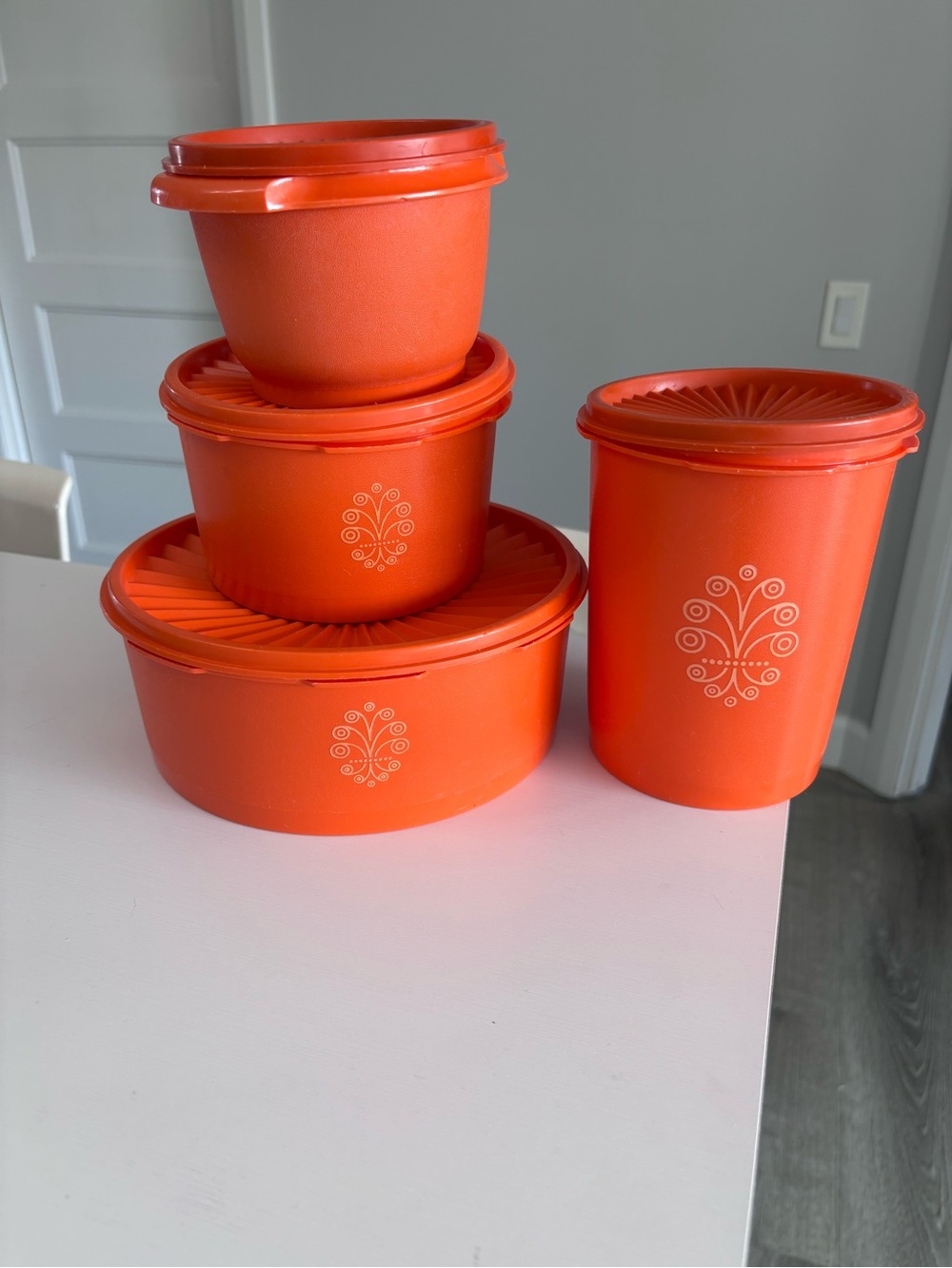 Vintage Tupperware Orange Plastic Food Storage Set